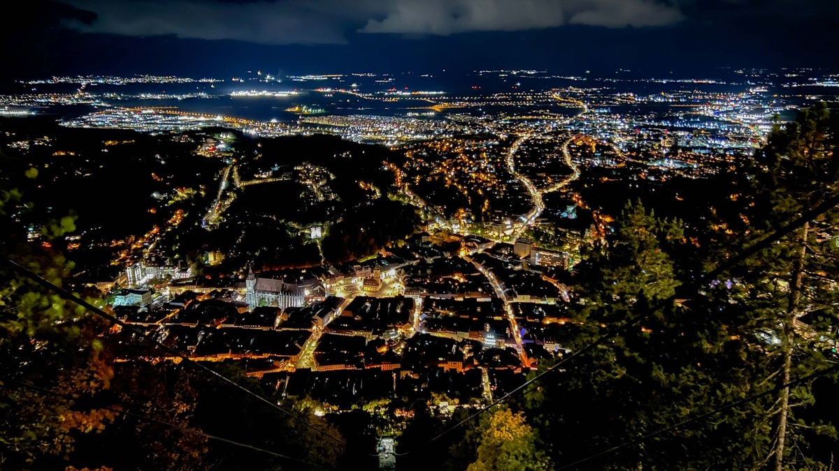 Brasov night view from Mountain Tampa cable car